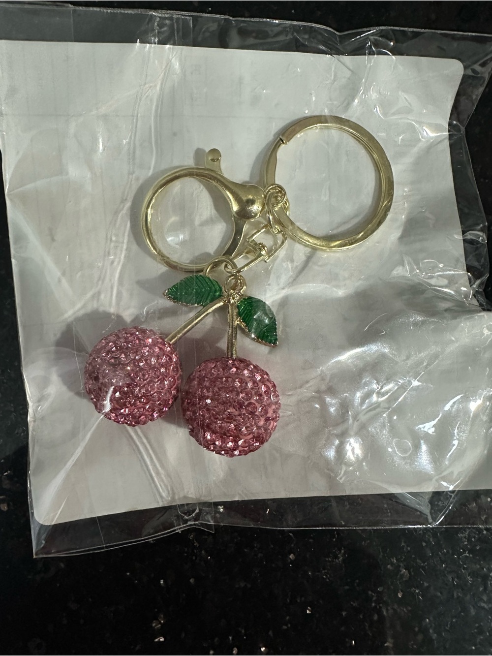 Women's Cherry Rhinestone Glitter, bag charm/Key Chain Set, Pink Gold